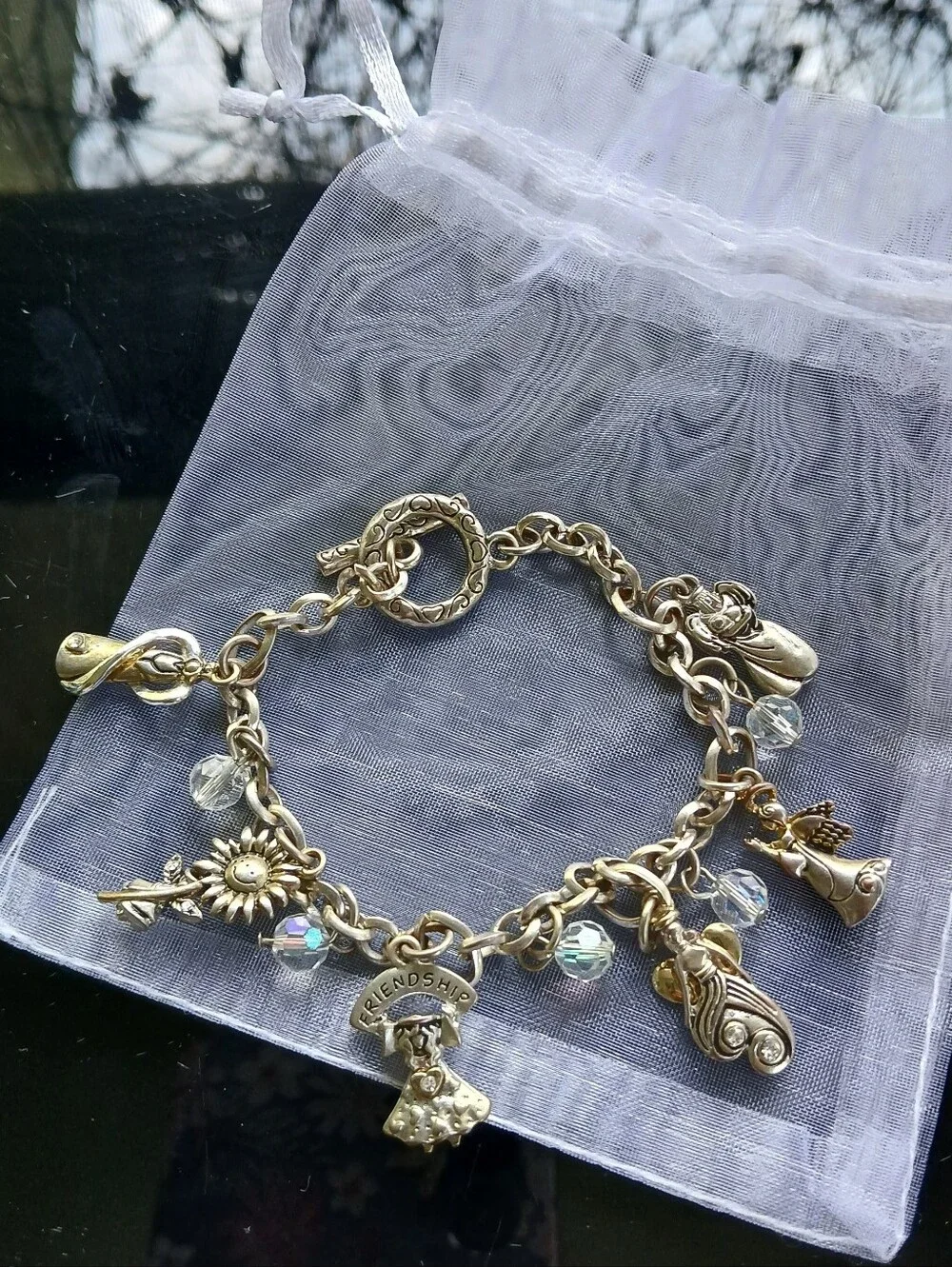 Angels Friendship Charm Bracelet Silvertone Faith Religious Heart Jewelry - Picture 2 of 10